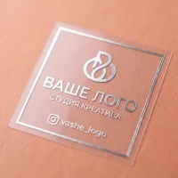 Прозора квадратна наклейка з логотипом 30 мм, друк сріблом